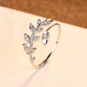 925 Sterling Silver Jewelry Korean Fashion Olive Branch Leaf Open-end Design Wholesale Women Ring - Silver