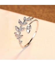 925 Sterling Silver Jewelry Korean Fashion Olive Branch Leaf Open-end Design Wholesale Women Ring - Silver