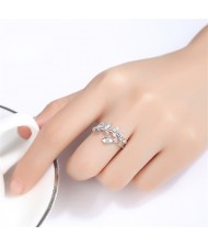 925 Sterling Silver Jewelry Korean Fashion Olive Branch Leaf Open-end Design Wholesale Women Ring - Silver