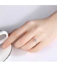 Exquisite Simple Design Shiny Cubic Zirconia 925 Sterling Silver Women Wedding Ring