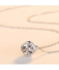 Fine Jewelry Bling Cubic Zirconia Square Pendant Wholesale Fashion Women 925 Sterling Silver Necklace - Silver
