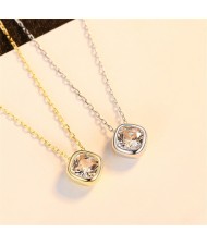 Fine Jewelry Bling Cubic Zirconia Square Pendant Wholesale Fashion Women 925 Sterling Silver Necklace - Silver