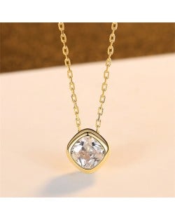 Fine Jewelry Bling Cubic Zirconia Square Pendant Wholesale Fashion Women 925 Sterling Silver Necklace - Golden