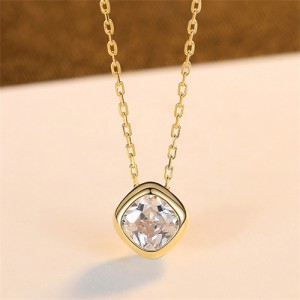 Fine Jewelry Bling Cubic Zirconia Square Pendant Wholesale Fashion Women 925 Sterling Silver Necklace - Golden