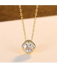 Fine Jewelry Bling Cubic Zirconia Square Pendant Wholesale Fashion Women 925 Sterling Silver Necklace - Golden