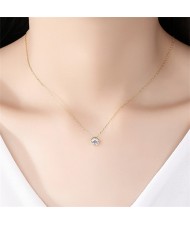 Fine Jewelry Bling Cubic Zirconia Square Pendant Wholesale Fashion Women 925 Sterling Silver Necklace - Golden