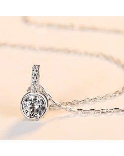 Fine Jewelry Classic Round Cubic Zirconia Pendant Wholesale Fashion Women 925 Sterling Silver Necklace - Silver