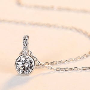 Fine Jewelry Classic Round Cubic Zirconia Pendant Wholesale Fashion Women 925 Sterling Silver Necklace - Silver