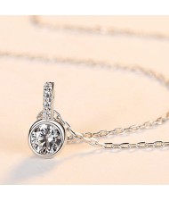 Fine Jewelry Classic Round Cubic Zirconia Pendant Wholesale Fashion Women 925 Sterling Silver Necklace - Silver