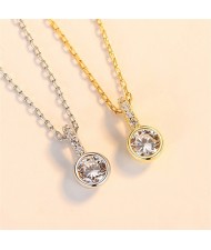 Fine Jewelry Classic Round Cubic Zirconia Pendant Wholesale Fashion Women 925 Sterling Silver Necklace - Silver