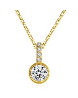 Fine Jewelry Classic Round Cubic Zirconia Pendant Wholesale Fashion Women 925 Sterling Silver Necklace - Golden