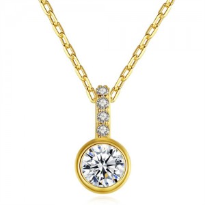 Fine Jewelry Classic Round Cubic Zirconia Pendant Wholesale Fashion Women 925 Sterling Silver Necklace - Golden