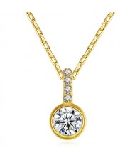 Fine Jewelry Classic Round Cubic Zirconia Pendant Wholesale Fashion Women 925 Sterling Silver Necklace - Golden