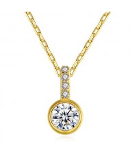 Fine Jewelry Classic Round Cubic Zirconia Pendant Wholesale Fashion Women 925 Sterling Silver Necklace - Golden