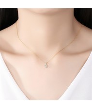Fine Jewelry Classic Round Cubic Zirconia Pendant Wholesale Fashion Women 925 Sterling Silver Necklace - Golden