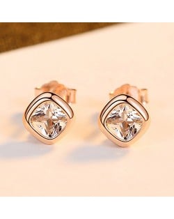 Square Shape Cubic Zirconia Simple Fahion Business Style Wholesale 925 Sterling Silver Ear Studs - Rose Gold