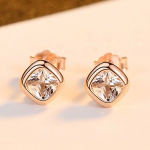 Square Shape Cubic Zirconia Simple Fahion Business Style Wholesale 925 Sterling Silver Ear Studs - Rose Gold