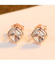 Square Shape Cubic Zirconia Simple Fahion Business Style Wholesale 925 Sterling Silver Ear Studs - Rose Gold