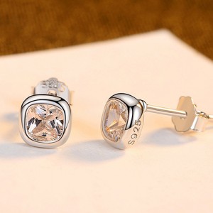 Square Shape Cubic Zirconia Simple Fahion Business Style Wholesale 925 Sterling Silver Ear Studs - Silver