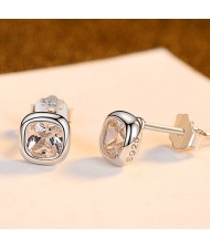 Square Shape Cubic Zirconia Simple Fahion Business Style Wholesale 925 Sterling Silver Ear Studs - Silver