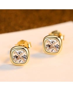 Square Shape Cubic Zirconia Simple Fahion Business Style Wholesale 925 Sterling Silver Ear Studs - Golden