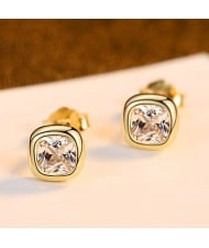 Square Shape Cubic Zirconia Simple Fahion Business Style Wholesale 925 Sterling Silver Ear Studs - Golden