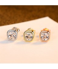 Square Shape Cubic Zirconia Simple Fahion Business Style Wholesale 925 Sterling Silver Ear Studs - Golden