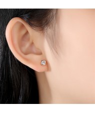 Square Shape Cubic Zirconia Simple Fahion Business Style Wholesale 925 Sterling Silver Ear Studs - Golden