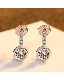 Wedding Jewelry Round Shape Cubic Zirconia Fahion Wholesale 925 Sterling Silver Earrings - Silver