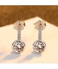 Wedding Jewelry Round Shape Cubic Zirconia Fahion Wholesale 925 Sterling Silver Earrings - Silver