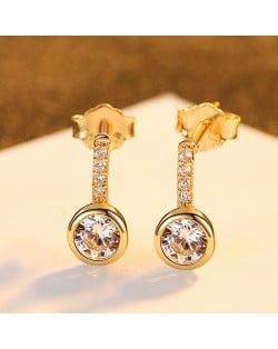 Wedding Jewelry Round Shape Cubic Zirconia Fahion Wholesale 925 Sterling Silver Earrings - Golden