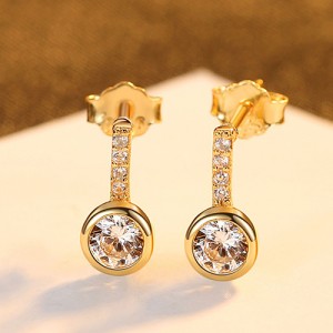Wedding Jewelry Round Shape Cubic Zirconia Fahion Wholesale 925 Sterling Silver Earrings - Golden