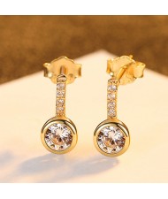 Wedding Jewelry Round Shape Cubic Zirconia Fahion Wholesale 925 Sterling Silver Earrings - Golden