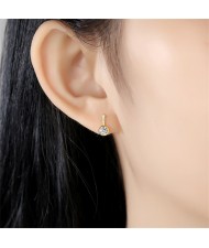 Wedding Jewelry Round Shape Cubic Zirconia Fahion Wholesale 925 Sterling Silver Earrings - Golden