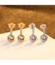 Wedding Jewelry Round Shape Cubic Zirconia Fahion Wholesale 925 Sterling Silver Earrings - Golden