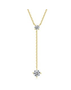 Korean Fashion Long Chain with Cubic Zirconia Pendant Wholesale Women 925 Sterling Silver Necklace