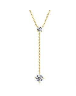 Korean Fashion Long Chain with Cubic Zirconia Pendant Wholesale Women 925 Sterling Silver Necklace