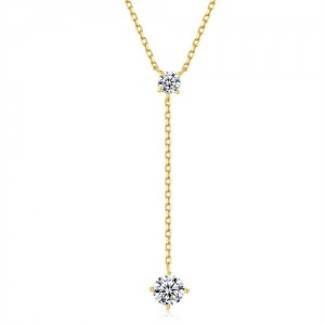 Korean Fashion Long Chain with Cubic Zirconia Pendant Wholesale Women 925 Sterling Silver Necklace