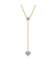 Korean Fashion Long Chain with Cubic Zirconia Pendant Wholesale Women 925 Sterling Silver Necklace