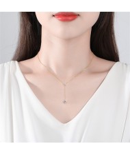 Korean Fashion Long Chain with Cubic Zirconia Pendant Wholesale Women 925 Sterling Silver Necklace