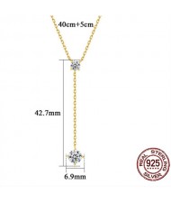 Korean Fashion Long Chain with Cubic Zirconia Pendant Wholesale Women 925 Sterling Silver Necklace