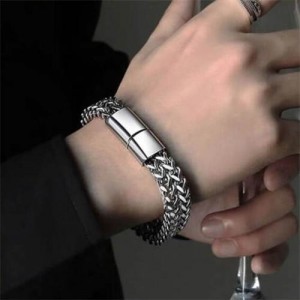 Punk Fashion Hiphop Style Stainless Steel Wholesale Men's Chain Bracelet - Silver