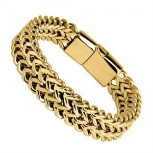 Punk Fashion Hiphop Style Stainless Steel Wholesale Men's Chain Bracelet - Golden