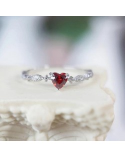 Red Heart Cubic Zirconia Women Zinc Alloy Wholesale Fashion Ring - Silver