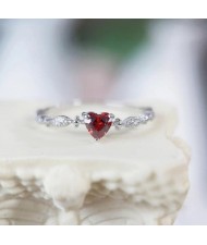 Red Heart Cubic Zirconia Women Zinc Alloy Wholesale Fashion Ring - Silver