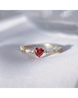 Red Heart Cubic Zirconia Women Zinc Alloy Wholesale Fashion Ring - Golden