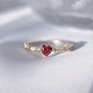 Red Heart Cubic Zirconia Women Zinc Alloy Wholesale Fashion Ring - Golden