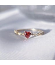 Red Heart Cubic Zirconia Women Zinc Alloy Wholesale Fashion Ring - Golden