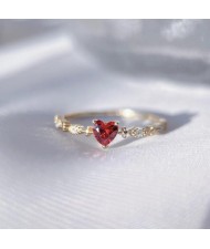 Red Heart Cubic Zirconia Women Zinc Alloy Wholesale Fashion Ring - Golden