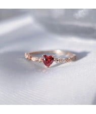 Red Heart Cubic Zirconia Women Zinc Alloy Wholesale Fashion Ring - Rose Gold